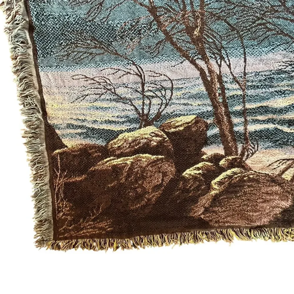 Vintage Terry Redlin jacquard tapestry throw blanket Beacon flying ducks